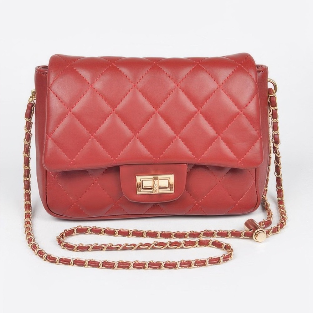 Quilted Faux Leather Flap Bag